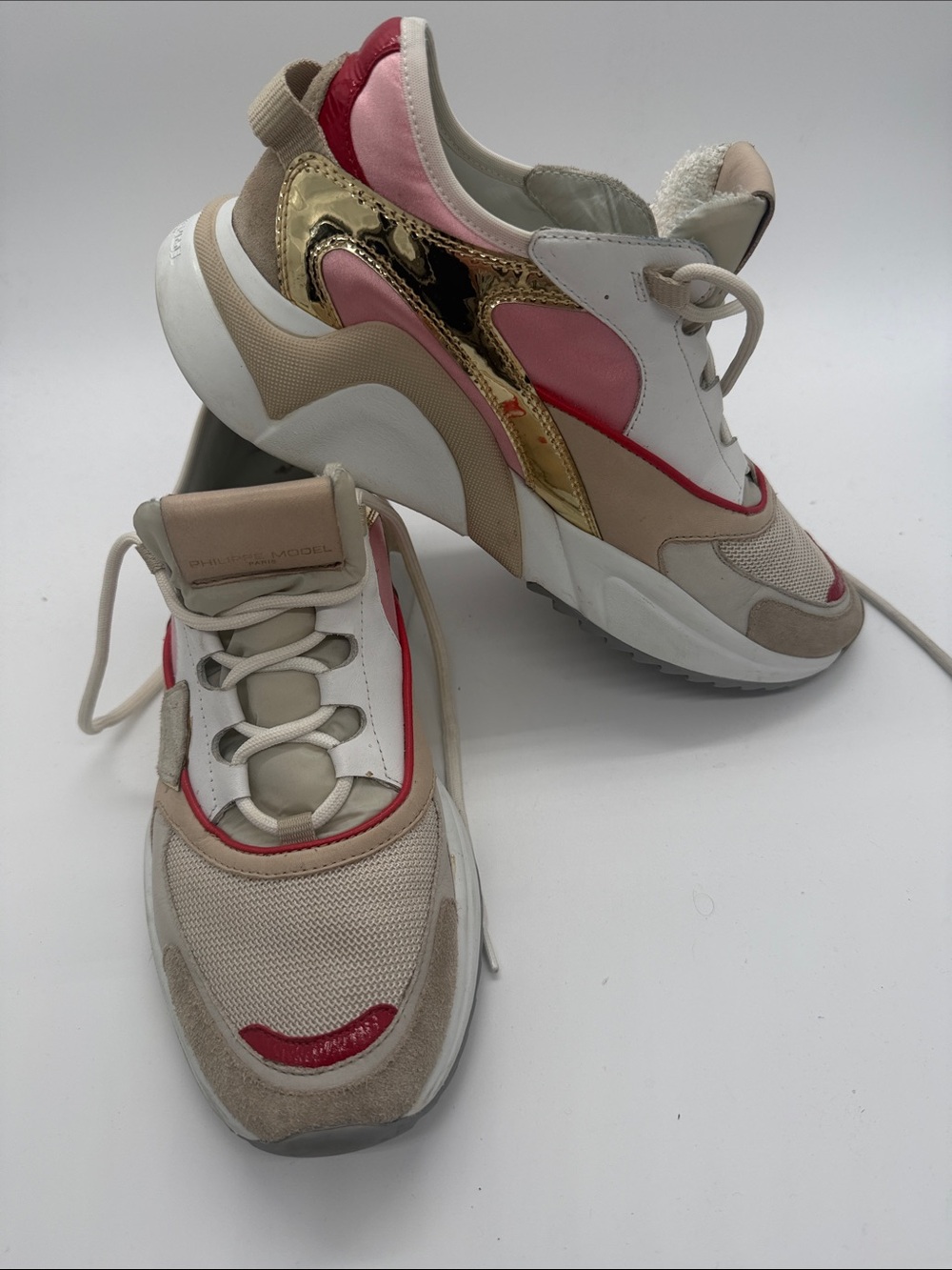 Philippe Model Beige, Pink & Gold Chunky Sneakers 39/9‎